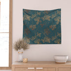 Copper Art Deco Flowers on Emerald  Wall Tapestry Gallery Image 2