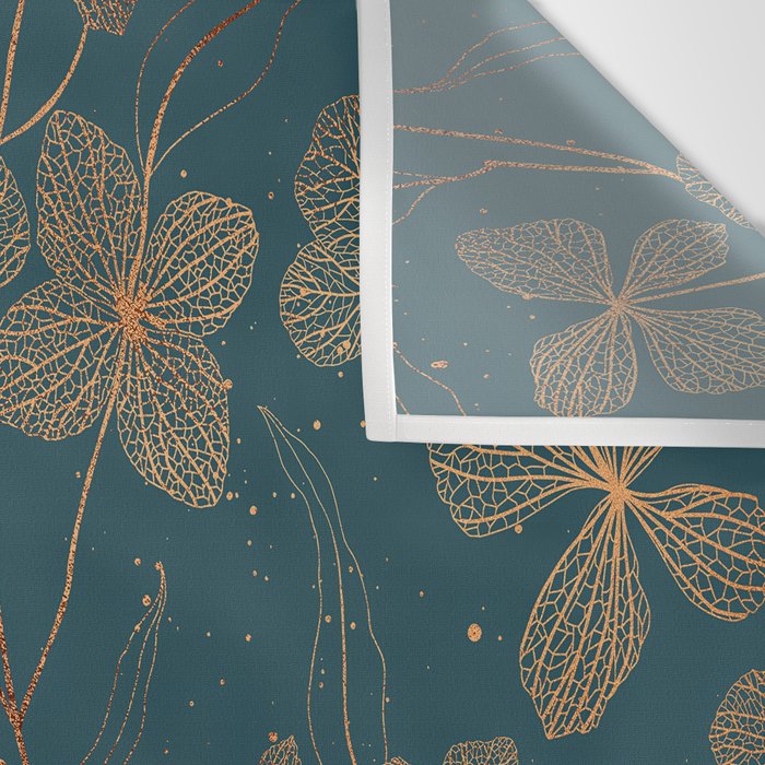 Copper Art Deco Flowers on Emerald  Wall Tapestry Gallery Image 3