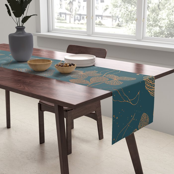 Copper Art Deco Flowers on Emerald  Table Runner Gallery Image 2