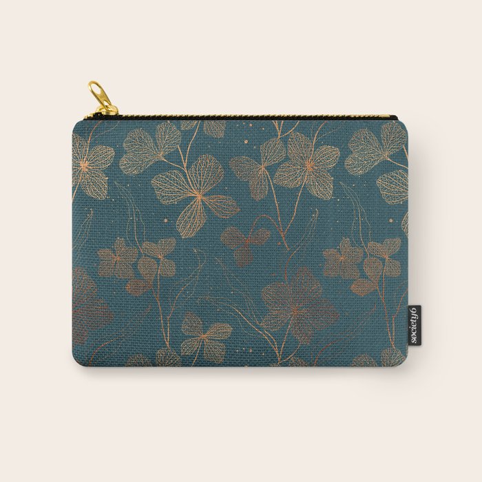 Copper Art Deco Flowers on Emerald  Carry All Pouch Gallery Image 1