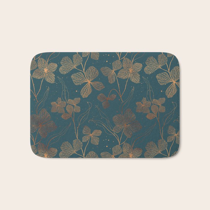 Copper Art Deco Flowers on Emerald  Bath Mat Gallery Image 1