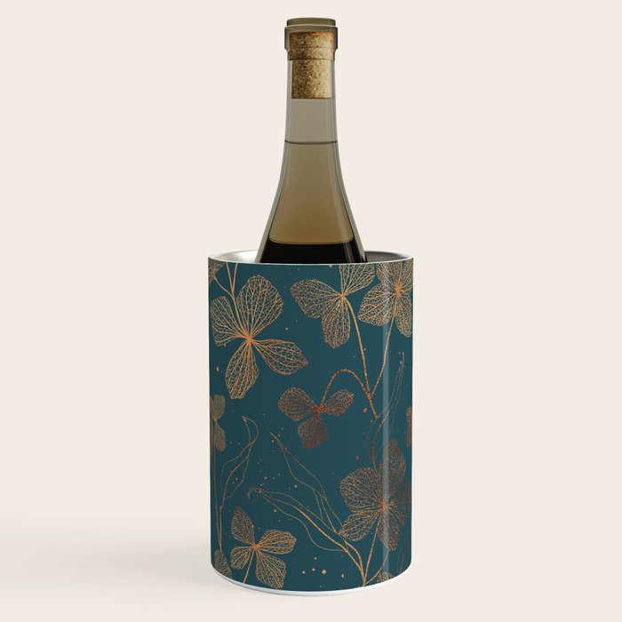 Copper Art Deco Flowers on Emerald  Wine Chiller Gallery Image 1