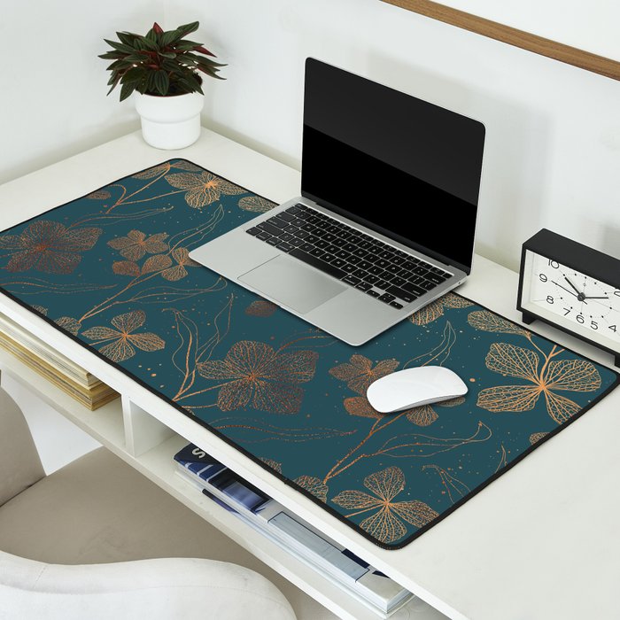Copper Art Deco Flowers on Emerald  Desk Mat Gallery Image 2