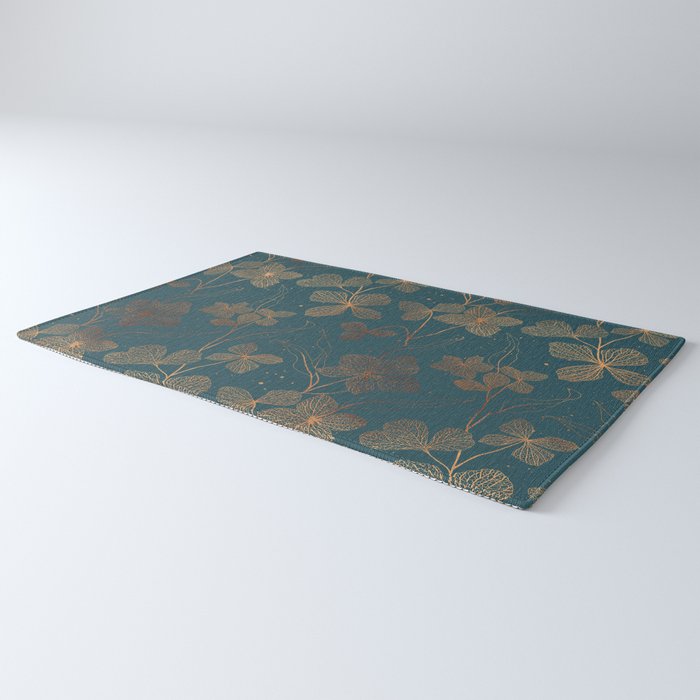 Copper Art Deco Flowers on Emerald  Rug Gallery Image 3