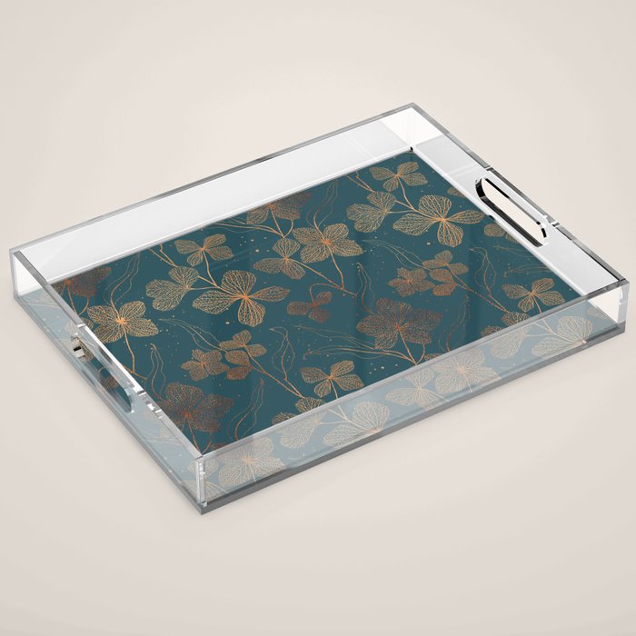 Copper Art Deco Flowers on Emerald  Acrylic Tray Gallery Image 1