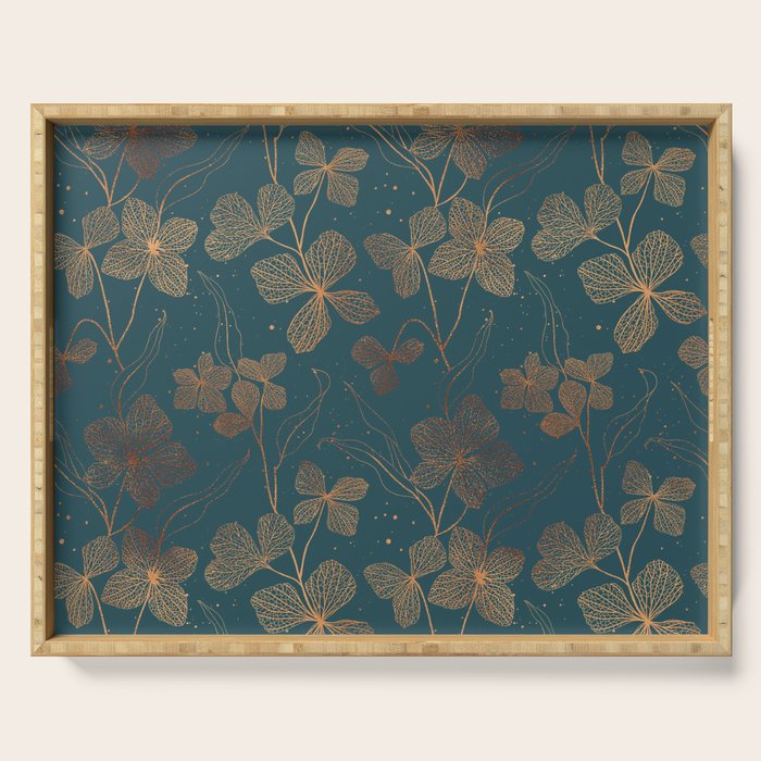 Copper Art Deco Flowers on Emerald  Serving Tray Gallery Image 1