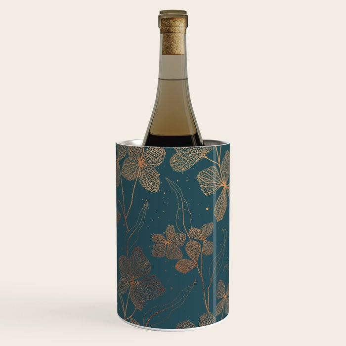 Copper Art Deco Flowers on Emerald  Wine Chiller Gallery Image 3