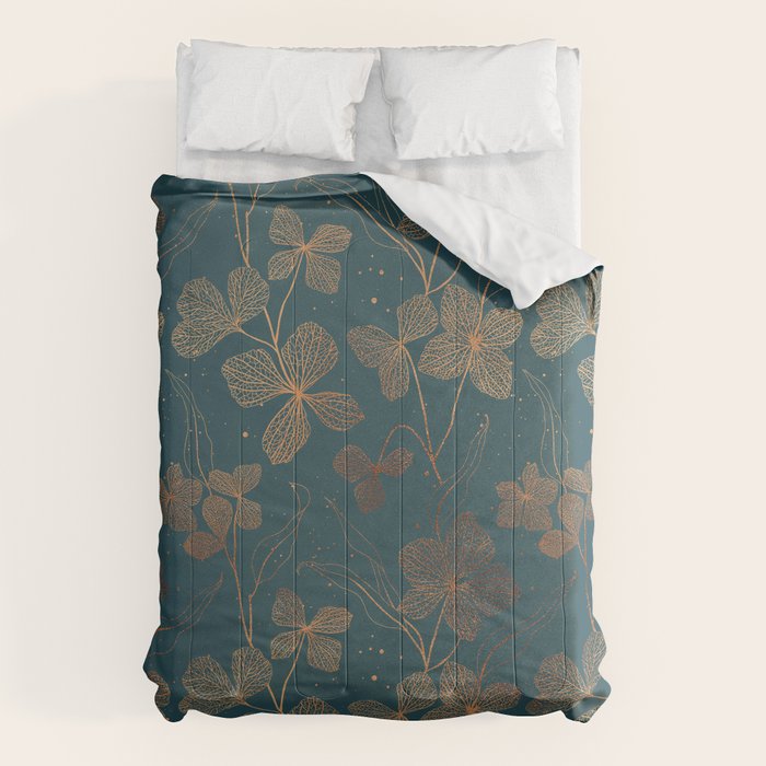 Copper Art Deco Flowers on Emerald  Comforter Gallery Image 6