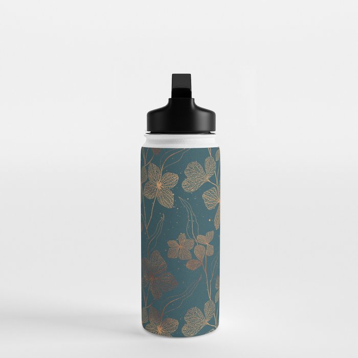 Copper Art Deco Flowers on Emerald  Water Bottle Gallery Image 3