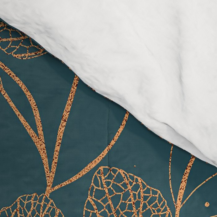 Copper Art Deco Flowers on Emerald  Comforter Gallery Image 4