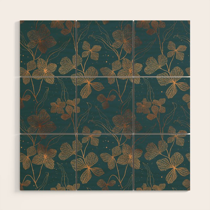 Copper Art Deco Flowers on Emerald  Wood Wall Art Gallery Image 1