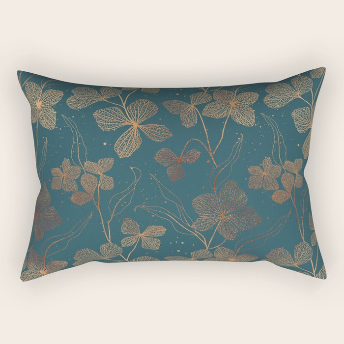 Copper Art Deco Flowers on Emerald  Rectangular Pillow Gallery Image 1