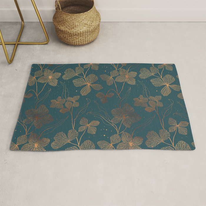Copper Art Deco Flowers on Emerald  Rug Gallery Image 1