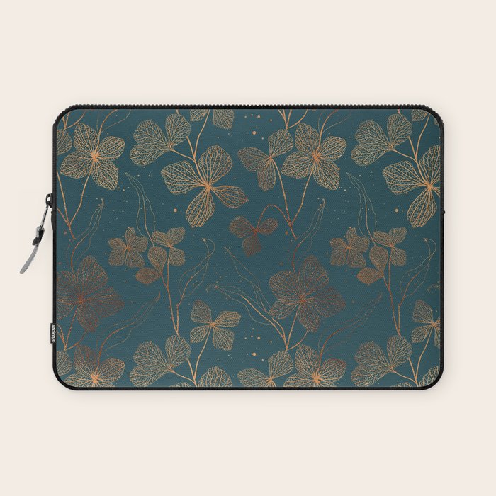 Copper Art Deco Flowers on Emerald  Laptop Sleeve