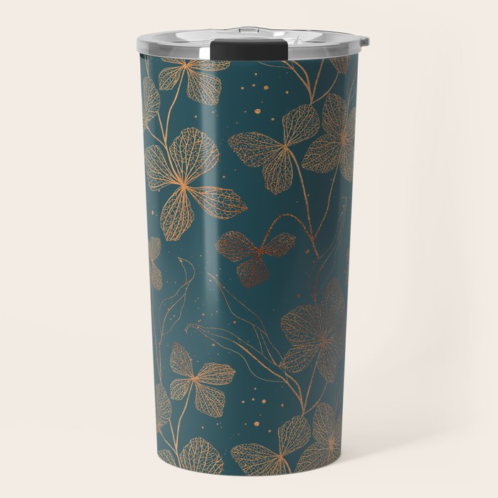 Copper Art Deco Flowers on Emerald  Travel Mug Gallery Image 1