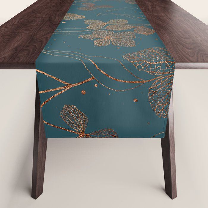Copper Art Deco Flowers on Emerald  Table Runner Gallery Image 1