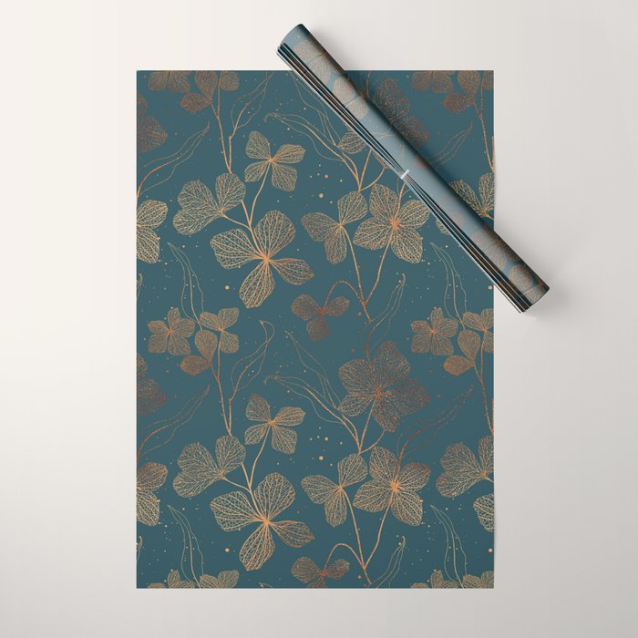 Copper Art Deco Flowers on Emerald  Wrapping Paper Gallery Image 1