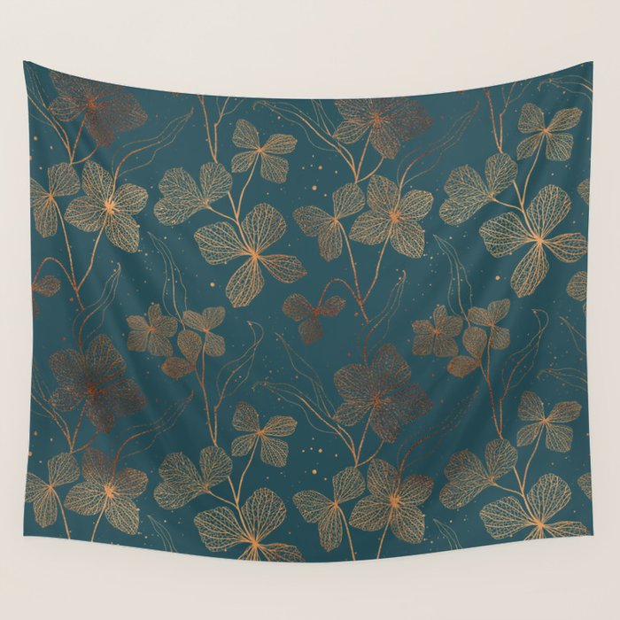 Copper Art Deco Flowers on Emerald  Wall Tapestry Gallery Image 4