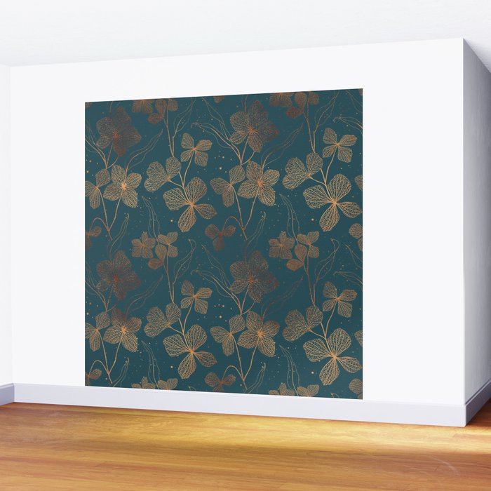 Copper Art Deco Flowers on Emerald  Wall Mural Gallery Image 2