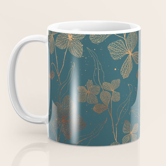 Copper Art Deco Flowers on Emerald  Coffee Mug Gallery Image 3