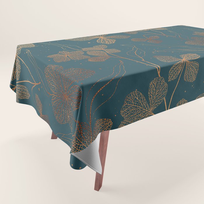 Copper Art Deco Flowers on Emerald  Tablecloth Gallery Image 1
