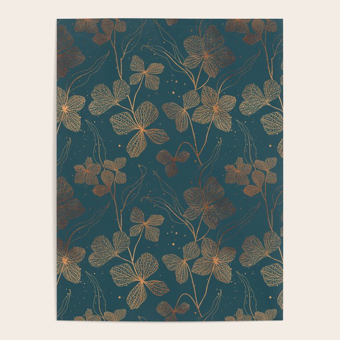 Copper Art Deco Flowers on Emerald  Poster Gallery Image 1