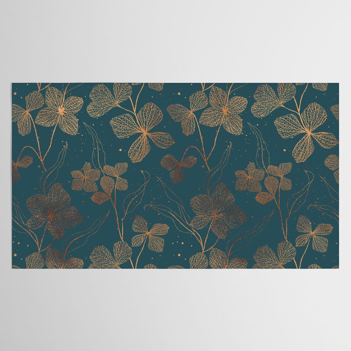 Copper Art Deco Flowers on Emerald  Tablecloth Gallery Image 2