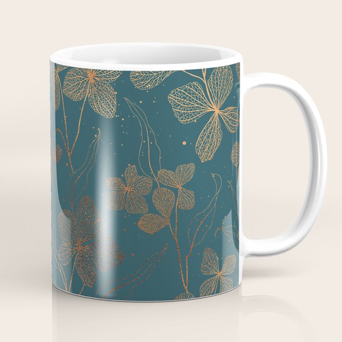 Copper Art Deco Flowers on Emerald  Coffee Mug Gallery Image 1