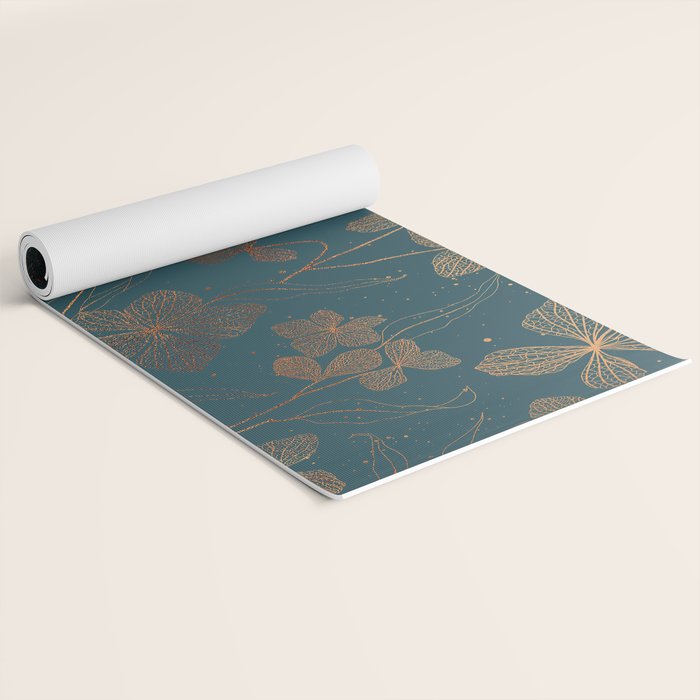 Copper Art Deco Flowers on Emerald  Yoga Mat Gallery Image 2
