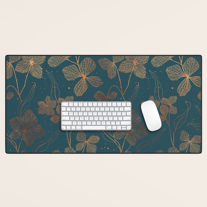 Copper Art Deco Flowers on Emerald  Desk Mat Gallery Image 1