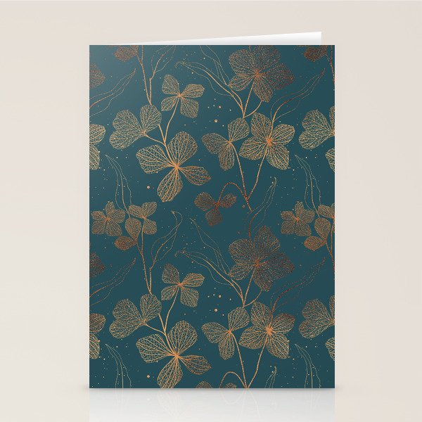 Copper Art Deco Flowers on Emerald  Stationery Card Gallery Image 2