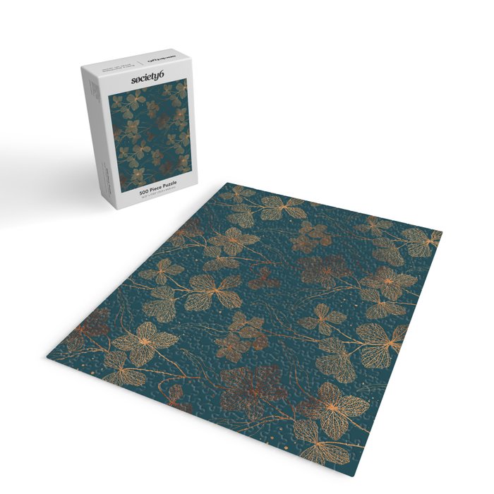 Copper Art Deco Flowers on Emerald  Jigsaw Puzzle Gallery Image 2