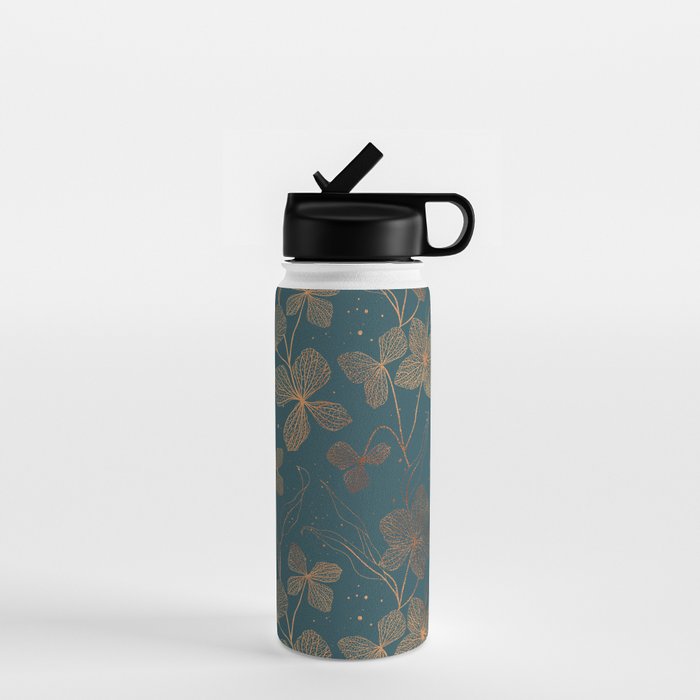 Copper Art Deco Flowers on Emerald  Water Bottle Gallery Image 1