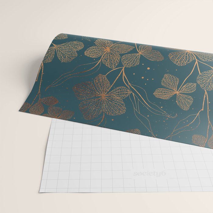Copper Art Deco Flowers on Emerald  Wrapping Paper Gallery Image 2