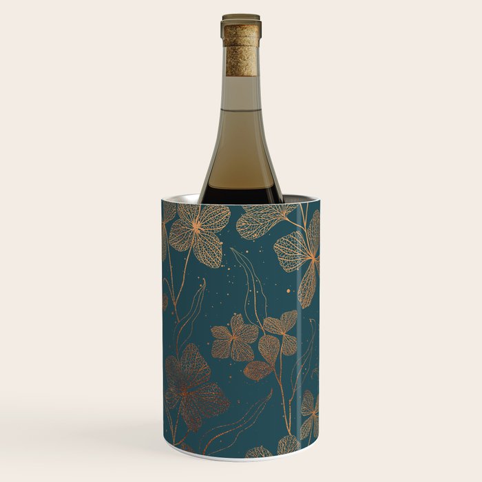 Copper Art Deco Flowers on Emerald  Wine Chiller Gallery Image 2