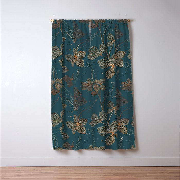 Copper Art Deco Flowers on Emerald  Window Curtain Gallery Image 3