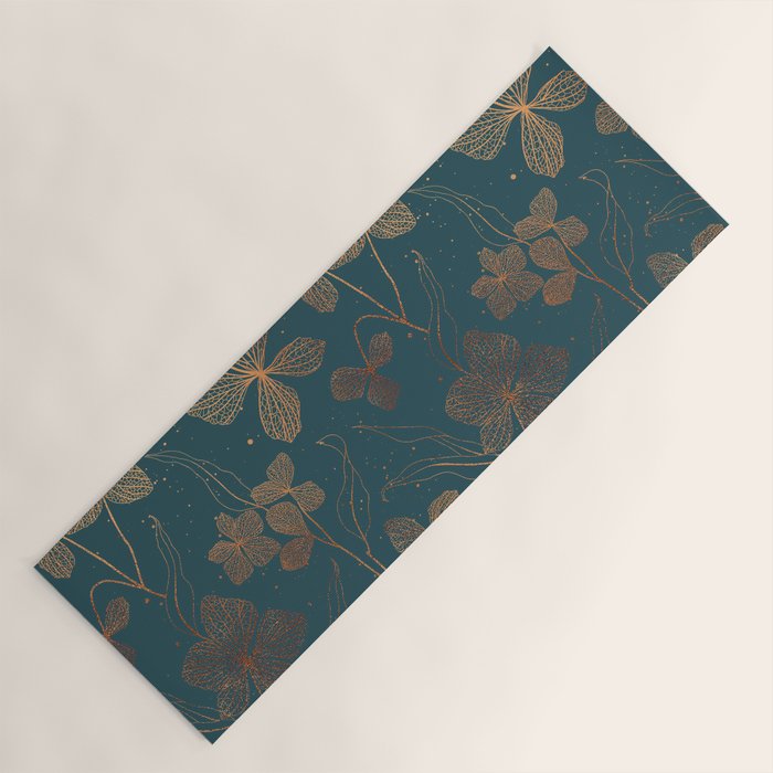 Copper Art Deco Flowers on Emerald  Yoga Mat Gallery Image 1