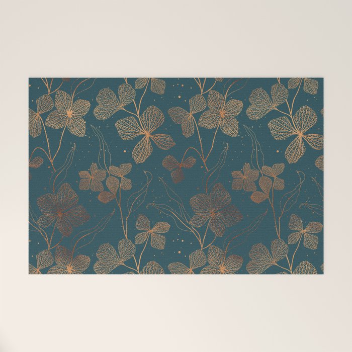 Copper Art Deco Flowers on Emerald  Welcome Mat Gallery Image 1
