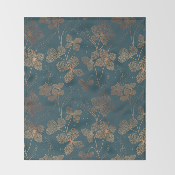 Copper Art Deco Flowers on Emerald  Throw Blanket Gallery Image 2