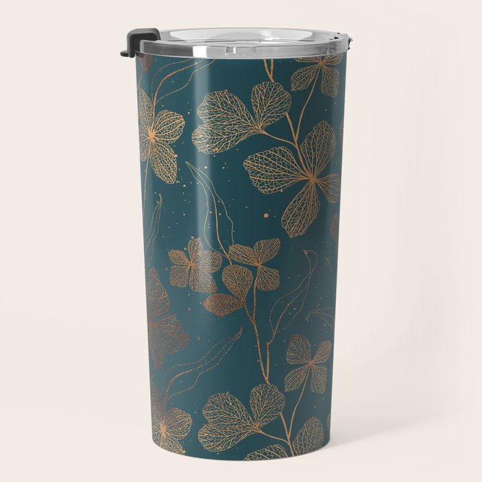 Copper Art Deco Flowers on Emerald  Travel Mug Gallery Image 3