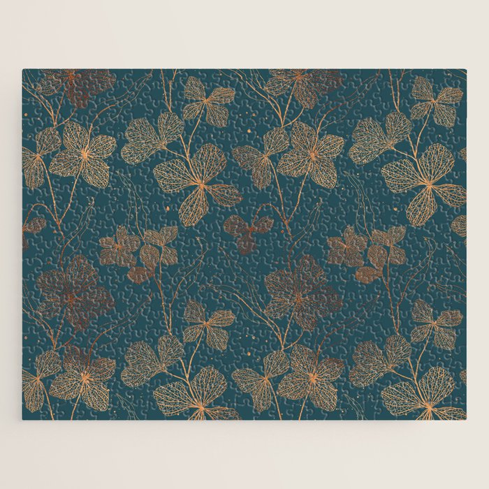 Copper Art Deco Flowers on Emerald  Jigsaw Puzzle Gallery Image 1