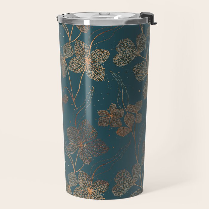 Copper Art Deco Flowers on Emerald  Travel Mug Gallery Image 2