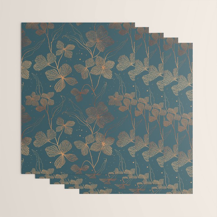 Copper Art Deco Flowers on Emerald  Wrapping Paper Gallery Image 3