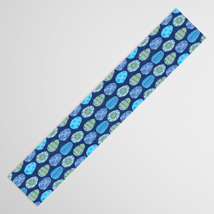 Colorful Folk Art Easter Eggs in Teal & Navy Blue Table Runner Gallery Image 3