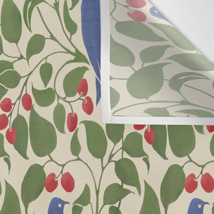 Vintage Blue Birds And Cherries Wall Tapestry Gallery Image 3