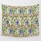 Vintage Blue Birds And Cherries Wall Tapestry Gallery Image 4