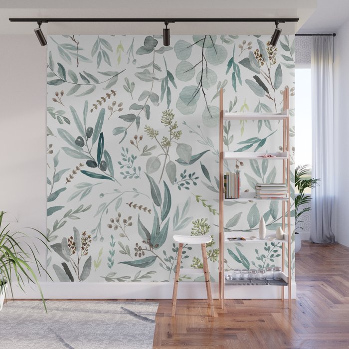 Botanical Eucalyptus Leaves Pattern Wall Mural Gallery Image 1