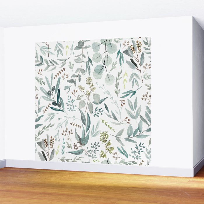 Botanical Eucalyptus Leaves Pattern Wall Mural Gallery Image 2