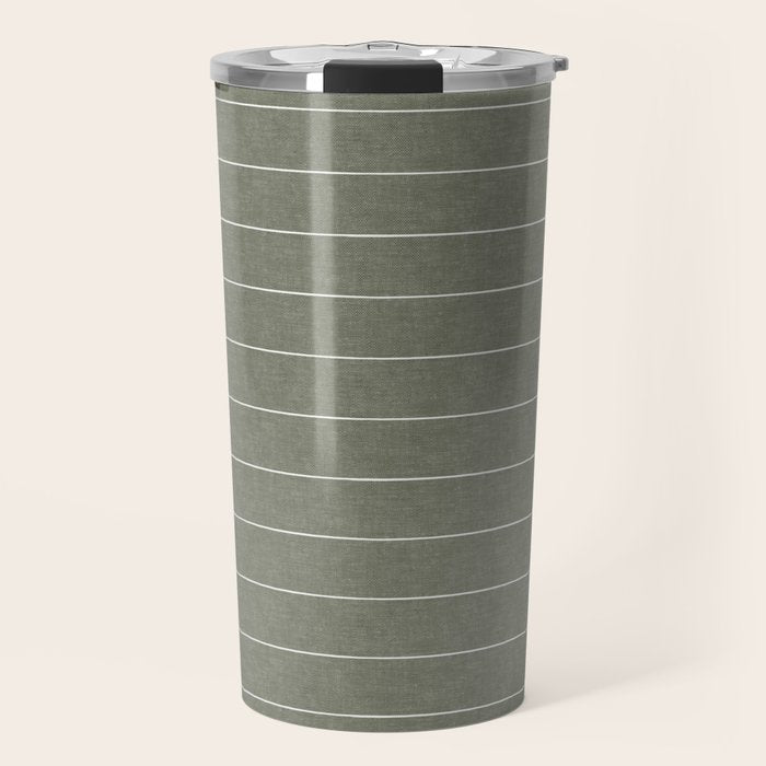 farmhouse stripes - olive green Travel Mug Gallery Image 1