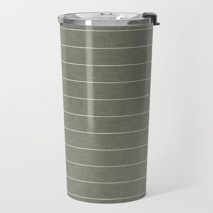 farmhouse stripes - olive green Travel Mug Gallery Image 2